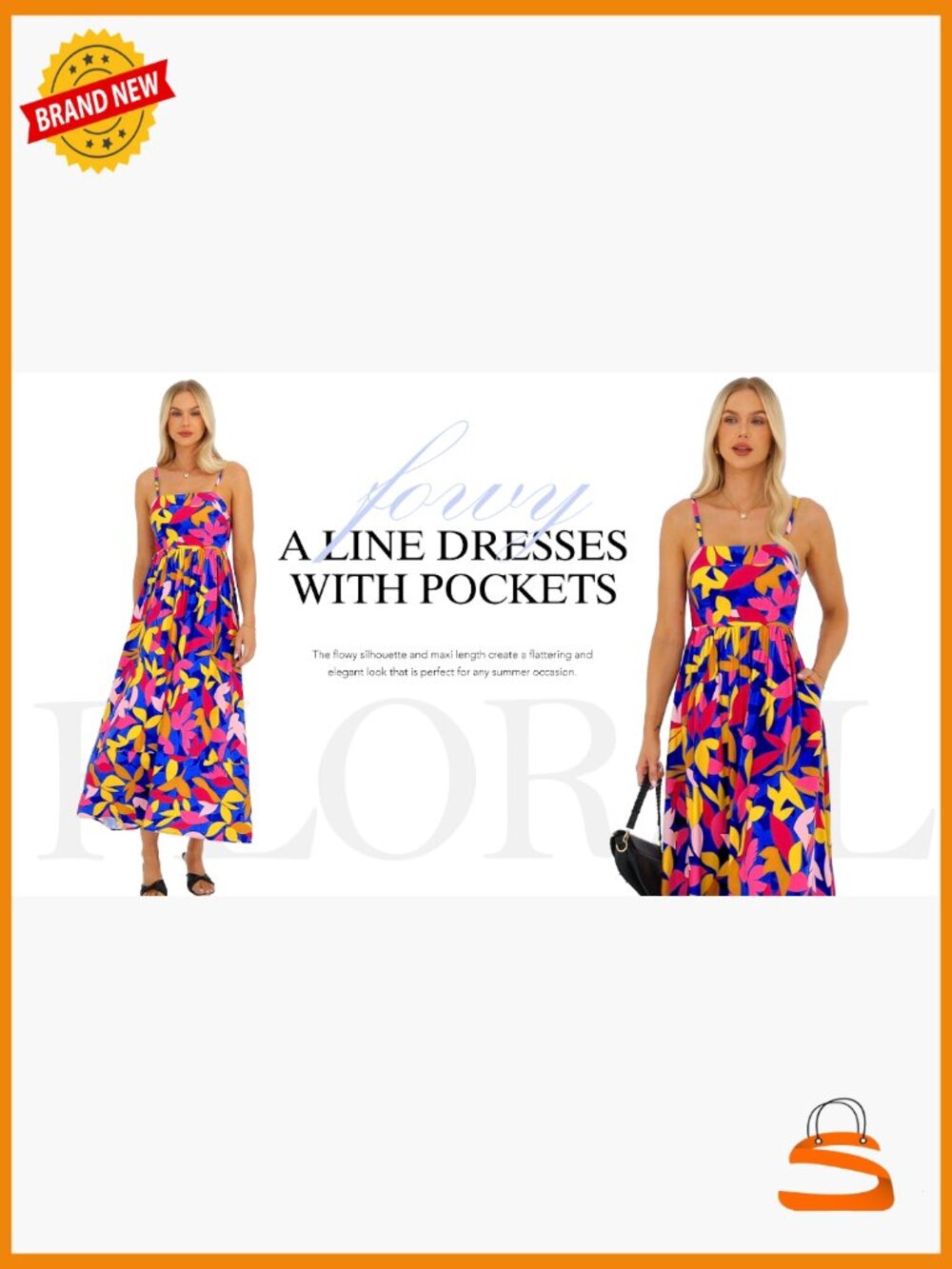 Spaghetti Strap Flowy Maxi Dress Square Neck Smocked Back Boho Wedding Guest - Picture 7 of 7